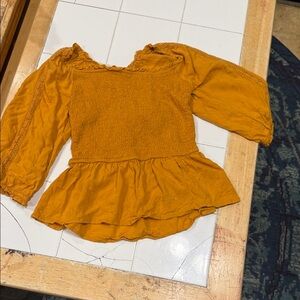 Women's Mustard Smocked Peplum Top